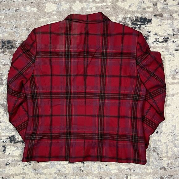 Vintage Pendleton Blazer Womens 10 Red Black Tartan Blazer 100% Virgin Wool - Picture 5 of 11